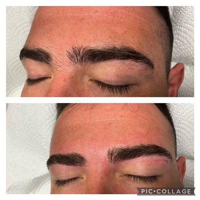 Before and after brow waxing