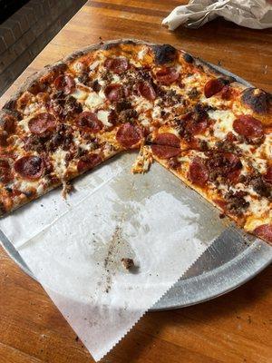 Three meat pizza