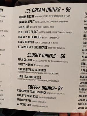 Drinks menu