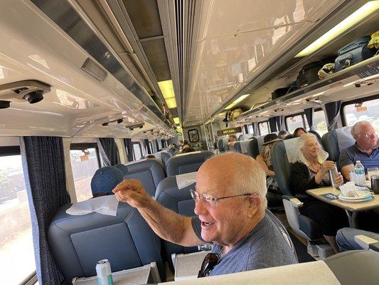 Interior of the trains. Nice views. This time for our party of 4, b could not sit together business class and coach were FULl.