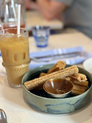 Churros and cold brew with horchata cream