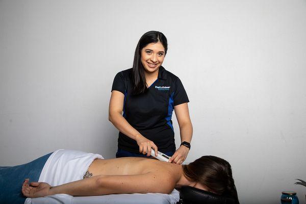 Edith, LVN and Level 4 Scenar Practitioner uses the incredible SCENAR Device on a client.