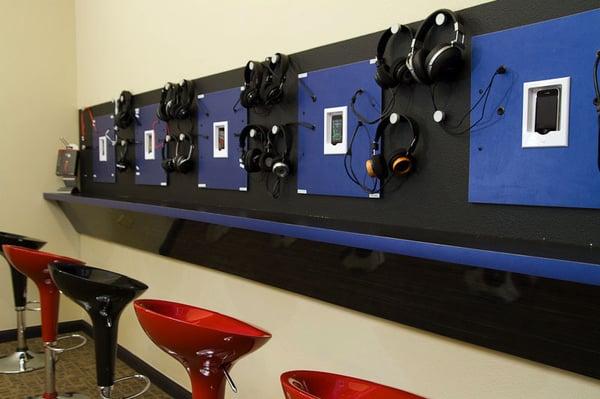 The Headphone Bar, where you can bring in your own iPod and find the 'phones that work best for YOU!