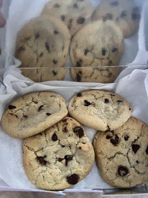 A dozen chocolate chip cookies. (There was paper in between layers of cookies so the they didn't get stuck to each other)