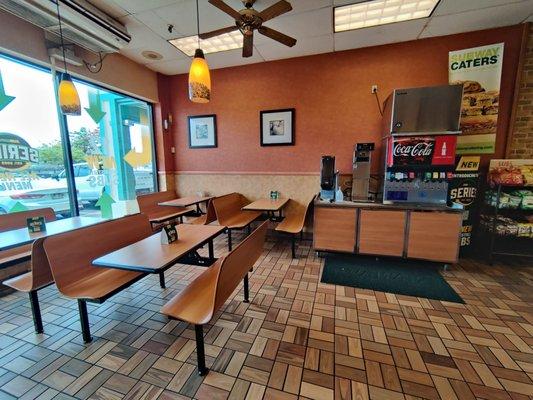 Dining area with self-service soft drinks