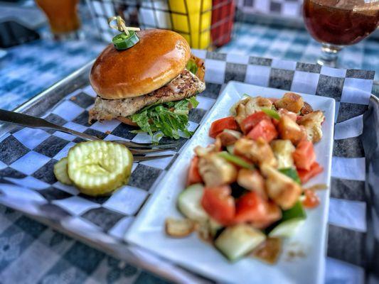 Chicken sandwich with side salad