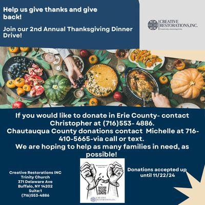 Information on how to donate to our Thanksgiving Dinner Drive