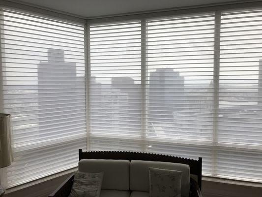 Hunter Douglas Motorized Silhouette® looking over the beautiful Boston skyline