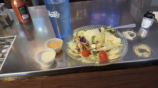 Salad with Golden italian dressing and ranch (I was indecisive both were great)