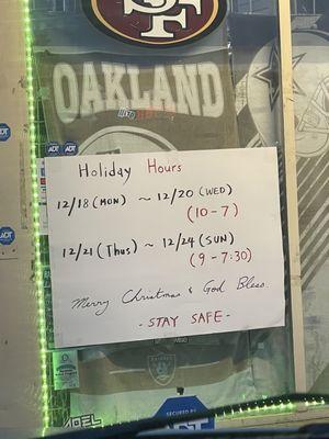 Holiday hours