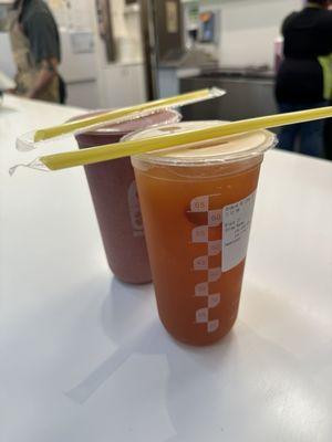 Straw taro left. Strawberry 20. Regular Straw Mango Iced Tea right.