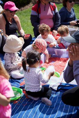 So much fun playing with the sensory bin at a 2nd birthday paty!