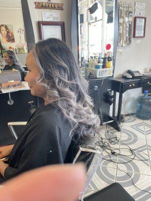 From black hair color to silver grey at Edwards hair salon in Huntington Beach