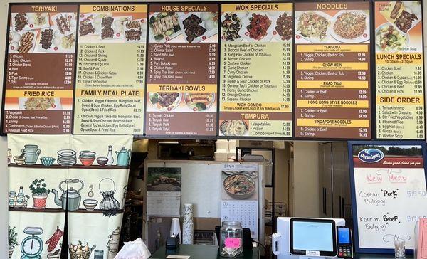 Front counter and menu above.