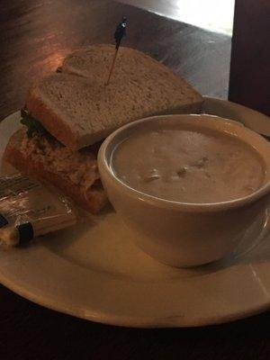 Tuna salad sandwich with cream of potato soup