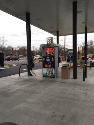 Eight gas pumps with three grades of gas and diesel on pumps #1 and #2.