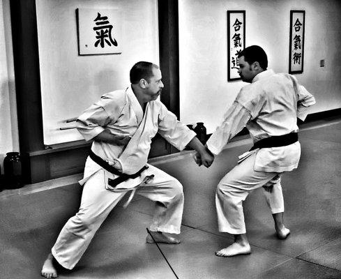 Scott and Keaton practicing an applied Karate partner drill.