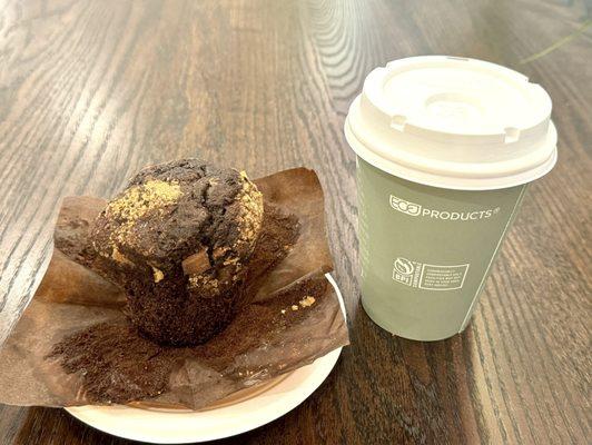 Double Chocolate Chip Muffin & Iced Coffee.