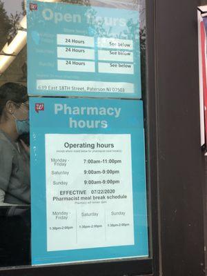 Hours current as of Jan 2022. Very convenient - 24/7 store and late night pharmacy.