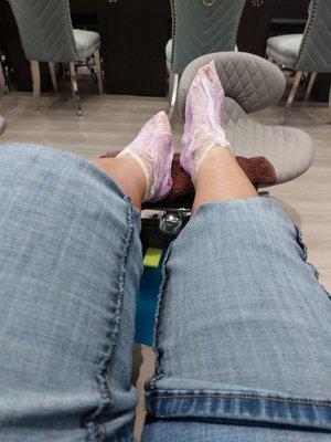 Enjoying a nice paraffin wax treatment.