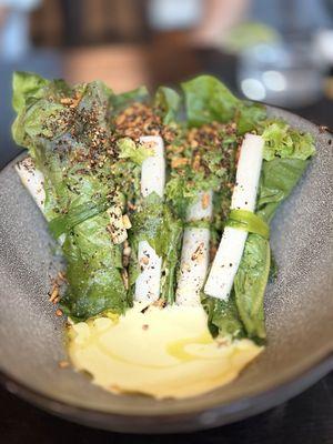 uchi salad baby greens, cashew pesto, jalapeño-edemame purée