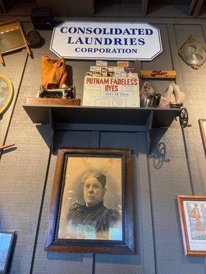 Wall Display - sewing machine, iron, Laundry dyes...