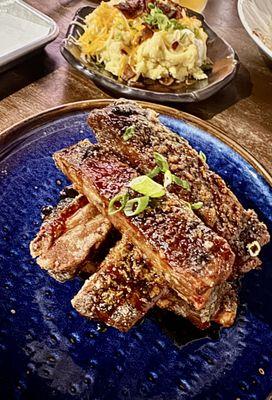 Fried Crispy Pork Ribs and Loaded Mashed Baked Potatoes