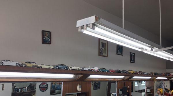 Classic cars line the whole shop!