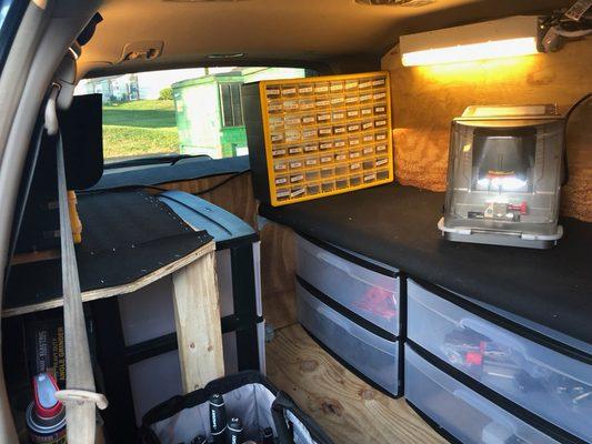 Inside view of new tech van (high security machine and key storage box in view)