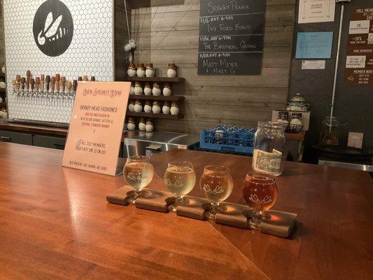 Mead flight in taproom.