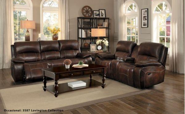 Real Leather Reclining Sofa and Loveseat