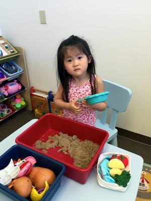 Tactile fun with Kinetic Sand!