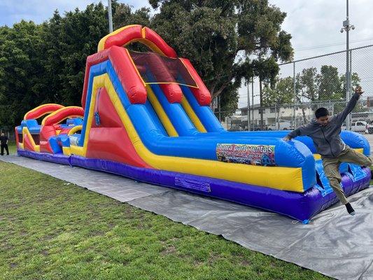 Size: 12 X 70 
Monster Dry Obstacle Course Bouncer