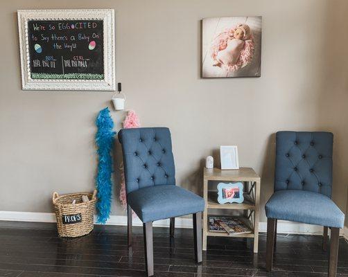 Reception area and our gender board