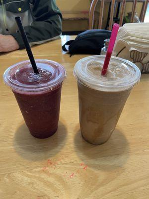 Berry smoothie and caramel freeze