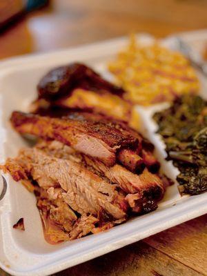 3 Three Meat Combo Plate with ribs, chicken, and brisket.   IG: Cereus_eats