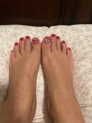 the polkadots are kind of funky. she had to retouch them about four times.