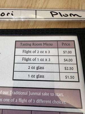 Tasting prices