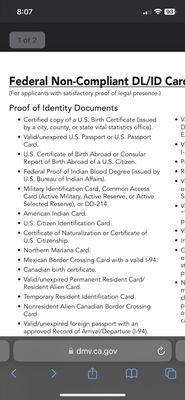 list of accepted documents for a CA DRIVERS LICENSE