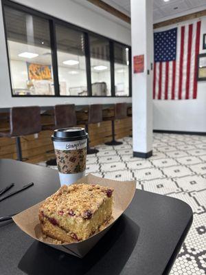 Orange Cranberry Crumb Cake and Gingerbread Latte.