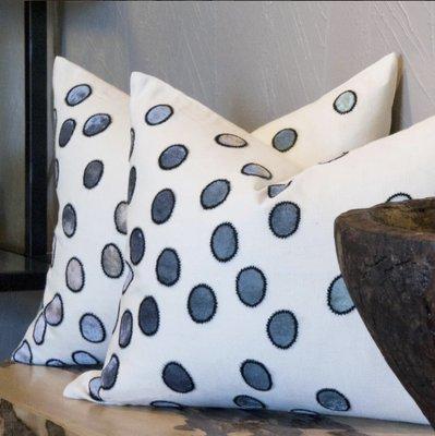 Look at all these polka dots! Lovely painted velvet pillows from Kevin Obrien!  Image from our Instagram @SaintDizierHome