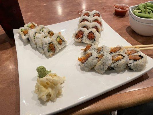 Spicy Tuna, Spicy Yellowtail, and Spicy Salmon