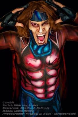 Comic character "Gambit", body painted for a photo shoot.