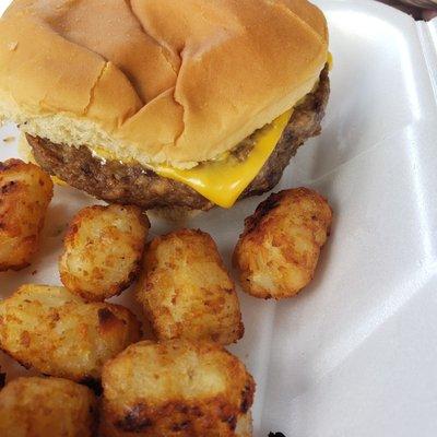 Double burger with tots