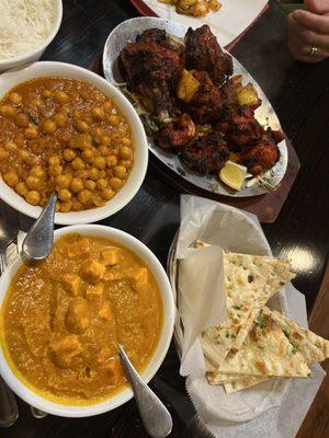 Tandoori Chicken Whole, chole, paneer korma,Garlic Naan