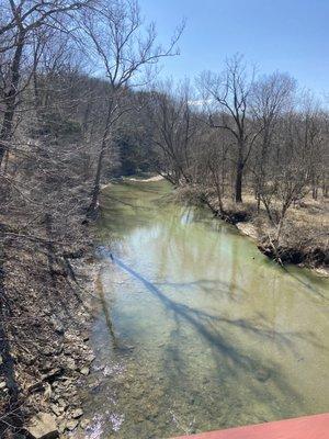 View from historic bridge of creek below