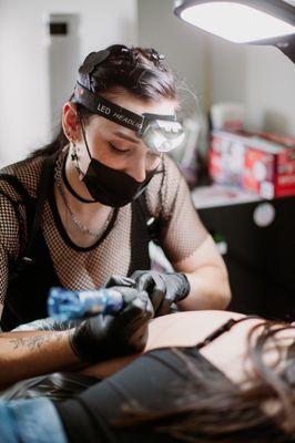 Sarah tattooing