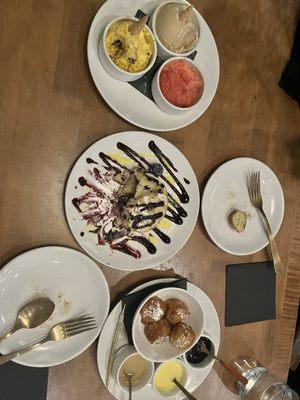 All the desserts....ice cream flight, blueberry vanilla cake, and ricotta donuts!