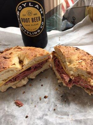 Fabulous!! Pastrami on toasted onion bagel.