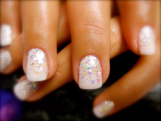 Reverse Glitter Fade over Pink Tutu, our most request look.-Nails by Lynn